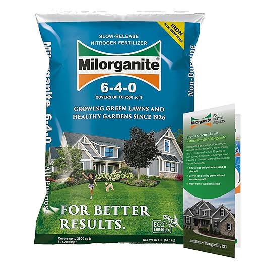 Milorganite All-Purpose Eco-Friendly Slow-Release Nitrogen 6-4-0 Fertilizer, 32 lb Bag - for Lawns, Flowers, and Gardens - Includes Bonus Feeding & Spreader Tips Brochure