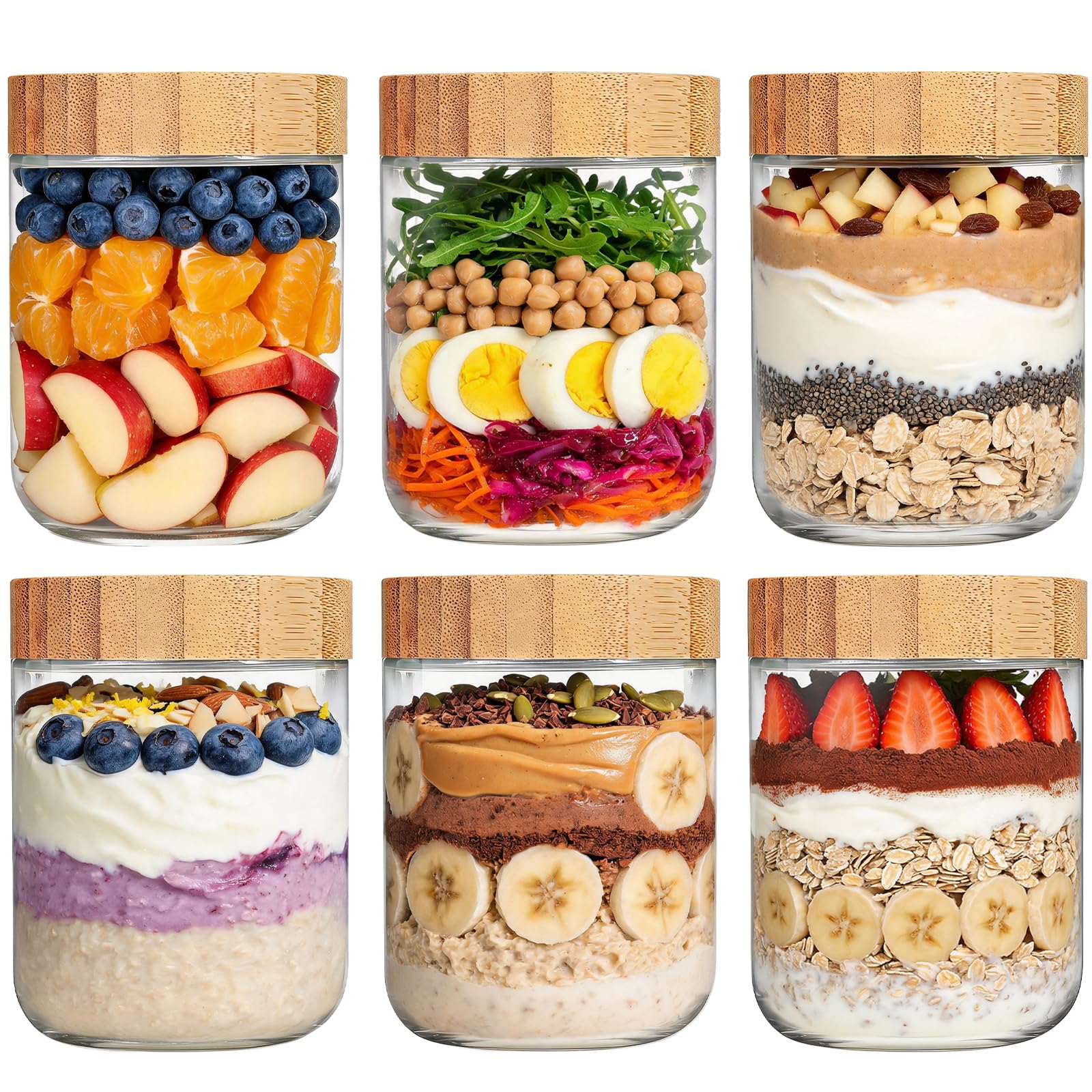 LIMILI Overnight Oats Jar, Glass Overnight Oats Containers with Wooden Lids