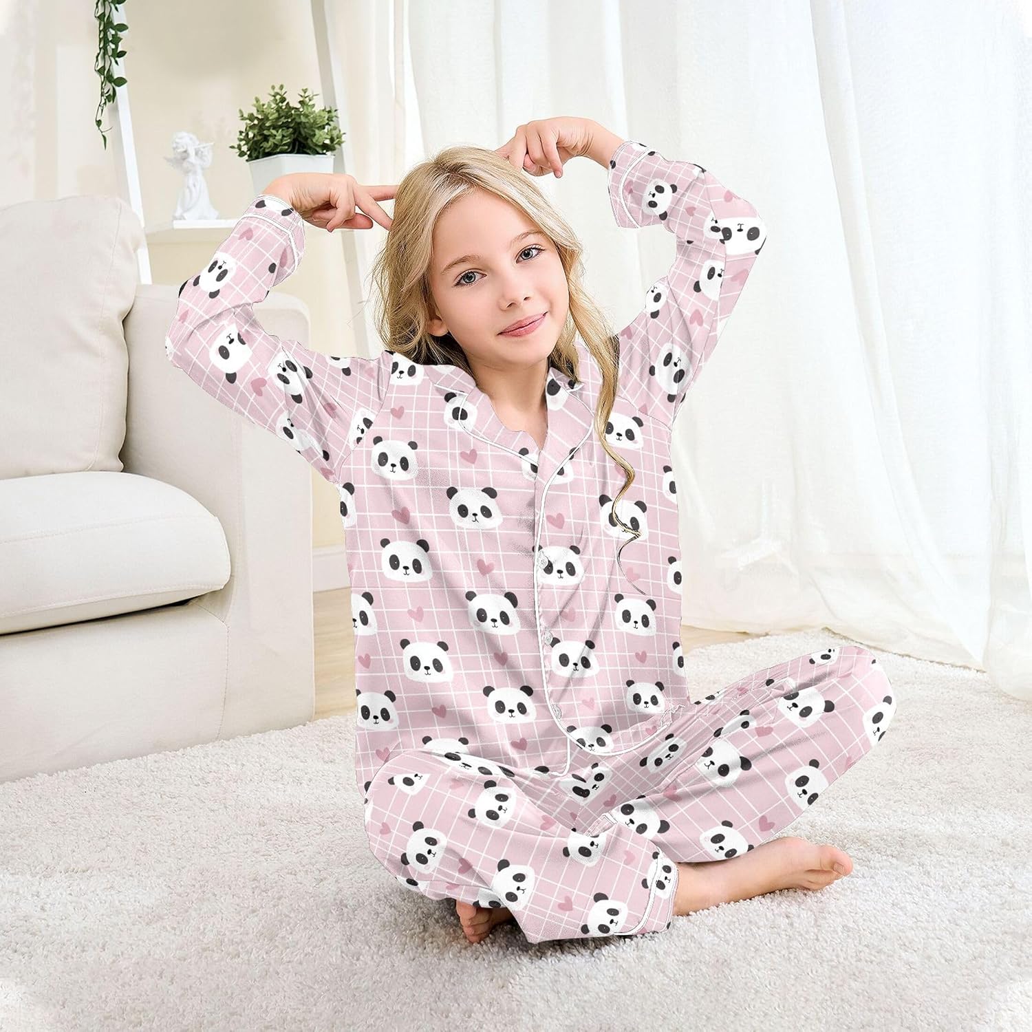 Silk Pajama Sets Long Sleeve Pajamas Soft Sleepwear 2 Piece Pjs Set