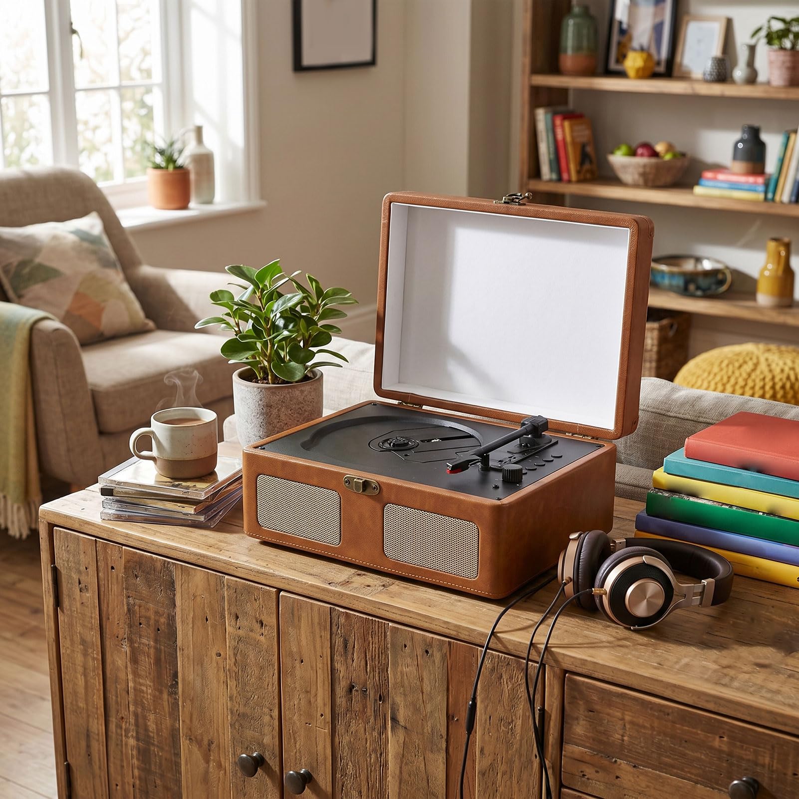 Diyeeni Lettore CD Portatile retrò, con Trasmettitore Bluetooth Riproduzione USB Ingresso AUX Telecomando, per L'ascolto di Musica
