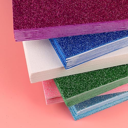 Vista 112 de 10 hojas de espuma con purpurina para manualidades, papel de cartulina A4, papel adhesivo autoadhesivo para construcción de Navidad, álbum de Azul