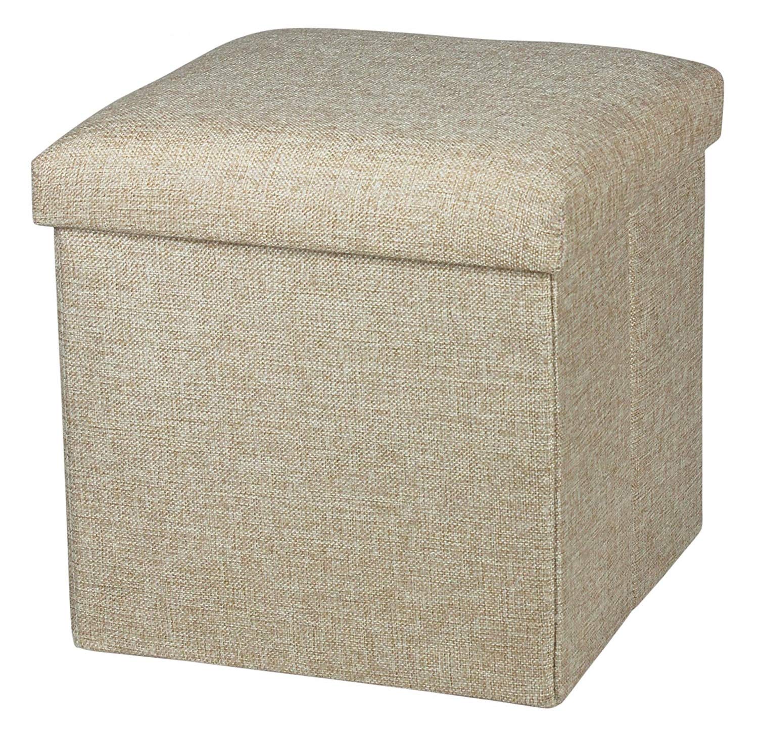 SAMPLUS MALL (LABEL) Linen Home Foldable Large Storage Ottoman Bench Footrest Stool Storage Ottoman Bench for footrest Stool Coffee Table and Seating Ottoman (30 X 30 X 30 c.m., Beige)