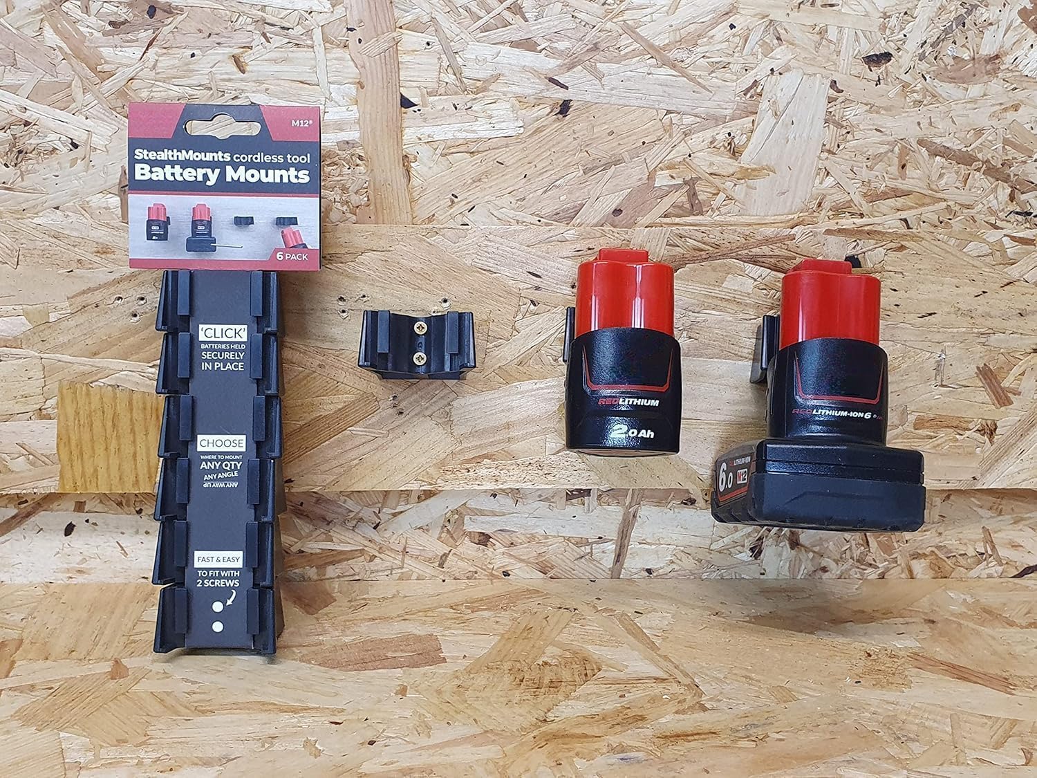 StealthMounts Battery Holder Compatible with Milwaukee M12-12 Pack | M12 Battery Storage | M12 Battery Mount | Wall Mount| Made in The UK