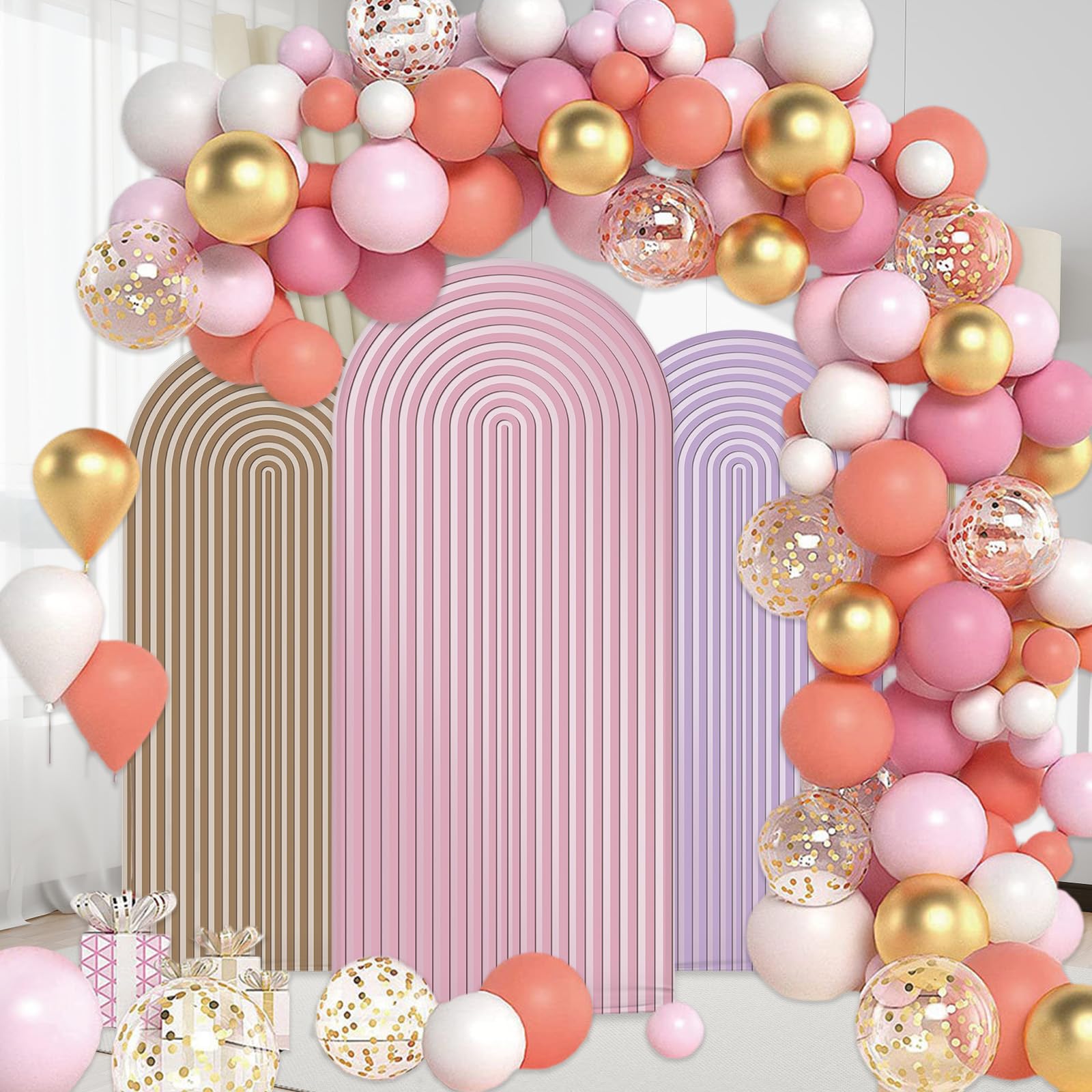 AIBIIN 100 x 210 cm sfondo a forma di arco rosa 2 lati Fit sfondo stand per matrimonio, compleanno, baby shower, festa di famiglia