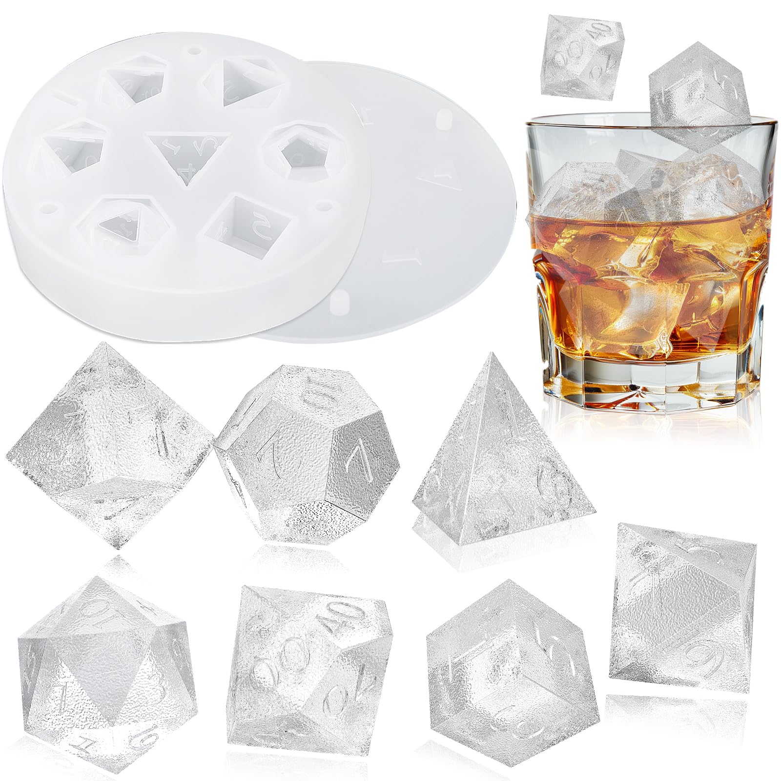 BABORUI 7 Shapes DND Dice Whisky Ice Cubes Mold, 3D Dice Mold DND Accessories For Whiskey Cocktail Summer Ice Drink, Funny DND Gifts For Table Game Lovers