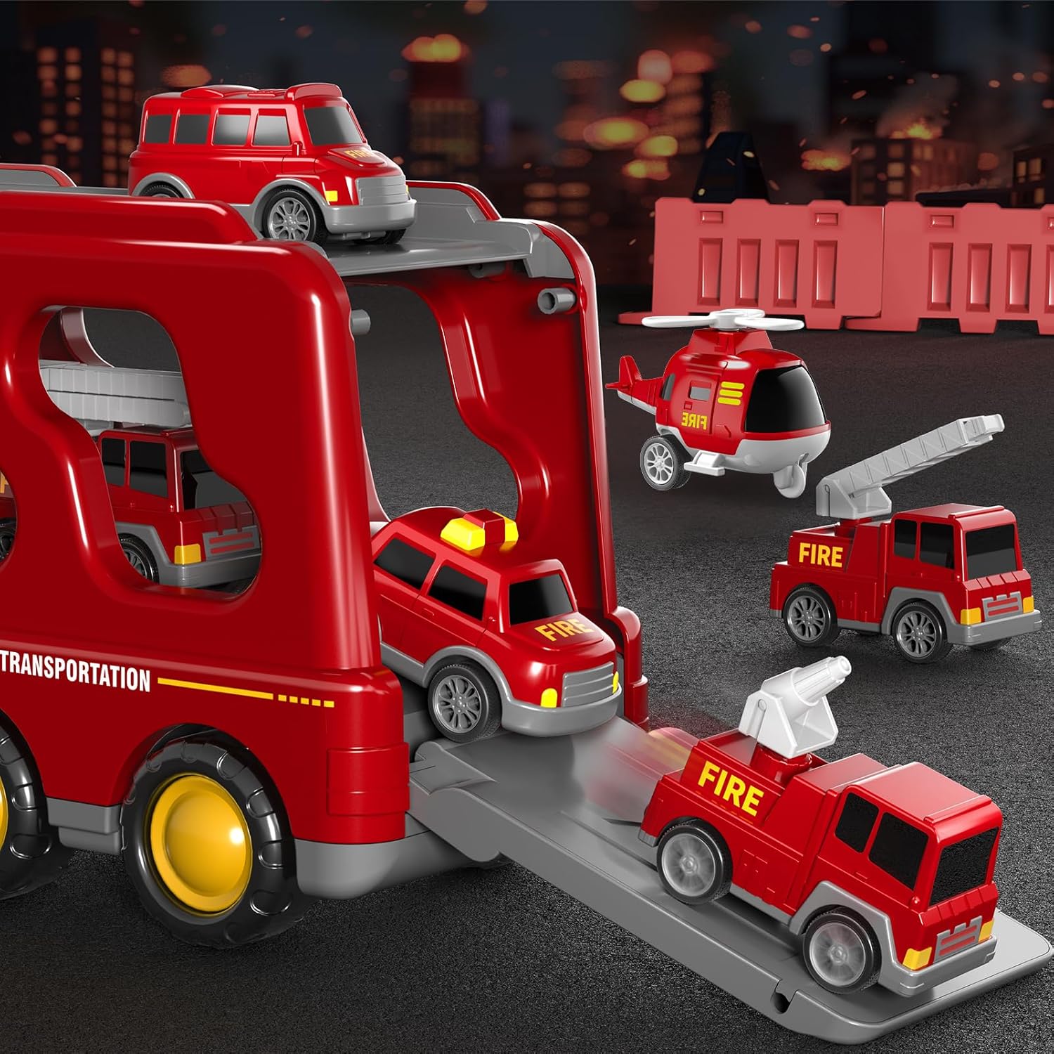 7 in 1 Fire Trucks Cars Toys for Toddlers 3-5, Boy Toddler Car Truck Toys with Light Sound, Birthday Gifts Toys for 3 4 5 6 Year Old Boy - Image 4