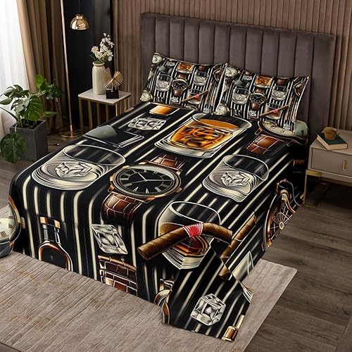 Miniatura 15 de Manfei Saxophone - Colcha para niños, tamaño Queen, juego de colcha giratoria de notas musicales con instrumentos musicales, decoración de