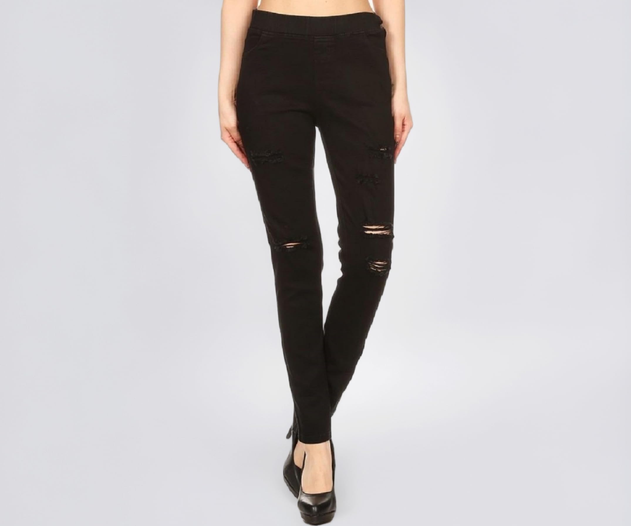 Women's Stretch Pull-On Jeans Skinny Ripped Distressed Denim Jeggings Regular-Plus Size