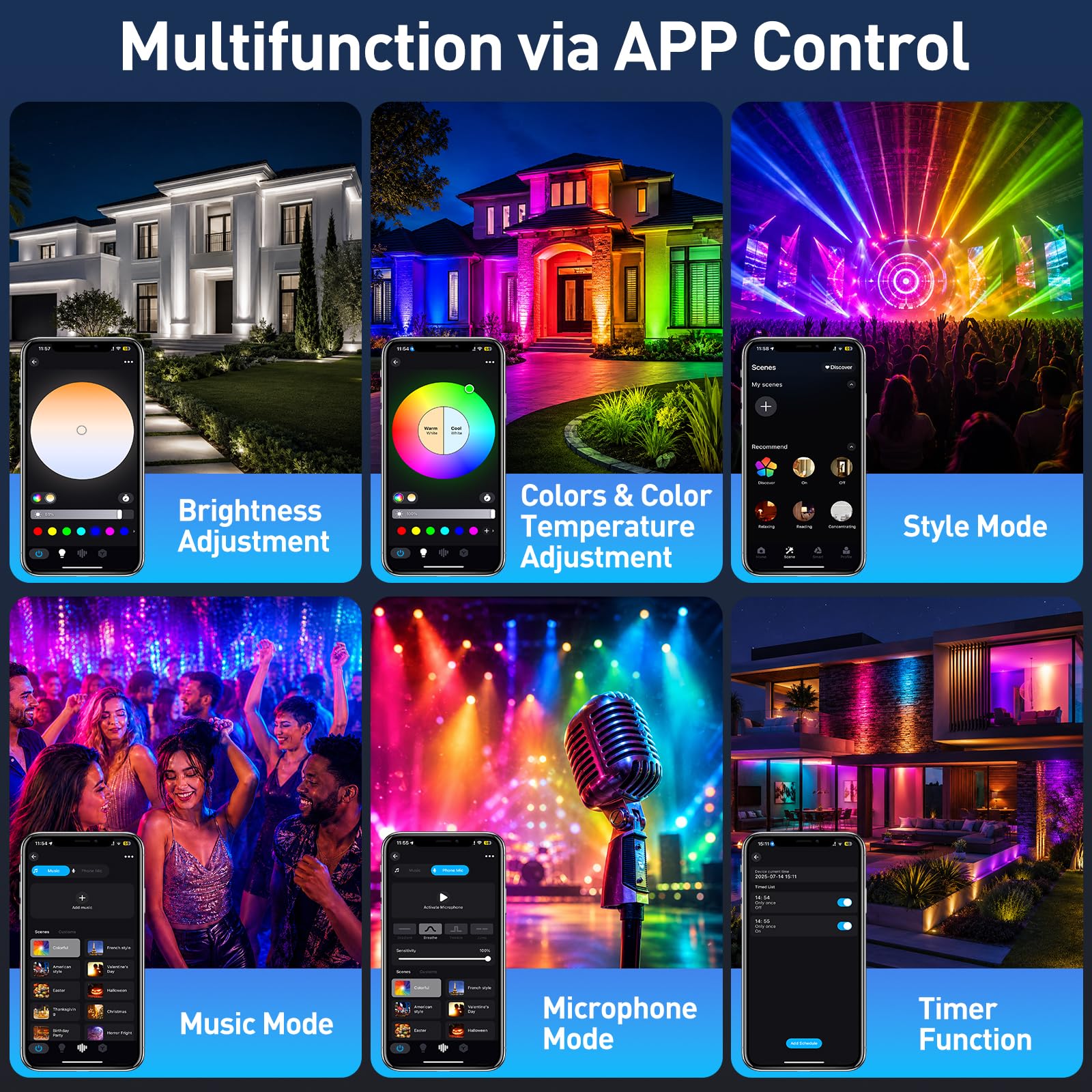 T-SUNUS Faretto LED RGB, da 72 W, per esterni, Wi-Fi, con controllo tramite app Bluetooth, IP66, impermeabile, per discoteca, palcoscenico, feste, Natale, Halloween, 2 pezzi