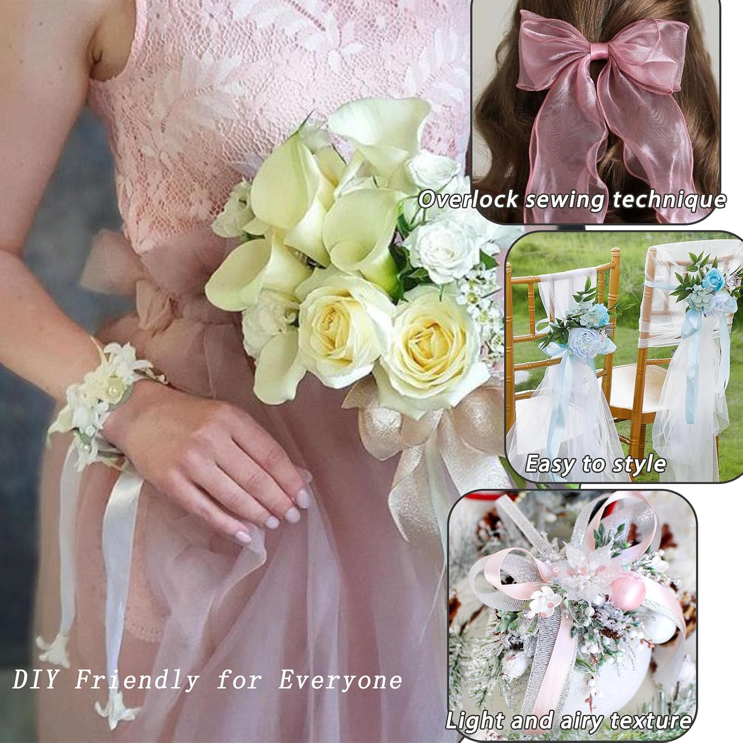 1.5 Inch Wide 10 Yard Sheer Wireless Fishtail Organza Ribbon for Gift Wrapping Floral Bouquets Wedding Cake Decor DIY Crafts and Birthday Party Supplies (Pink) image 3