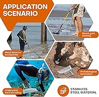 Vista 5 de Cuchara de arena para detección de metal,Accesorios de detector de metales resistentes con mango largo,Cucharas de arena de mano 2 en 1 de acero