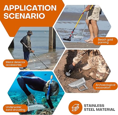 Miniatura 5 de Cuchara de arena para detección de metal,Accesorios de detector de metales resistentes con mango largo,Cucharas de arena de mano 2 en 1 de acero