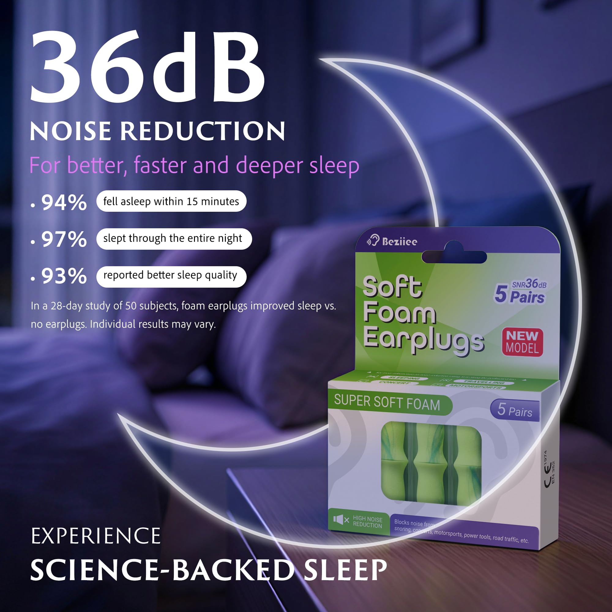 2026 Tapones Oídos Ruido Dormir de Próxima Generación | Reducción de 36dB para Ansiedad y Sueño Profundo | Diseño Sin Presión para Dormir de Lado | 5 Pares