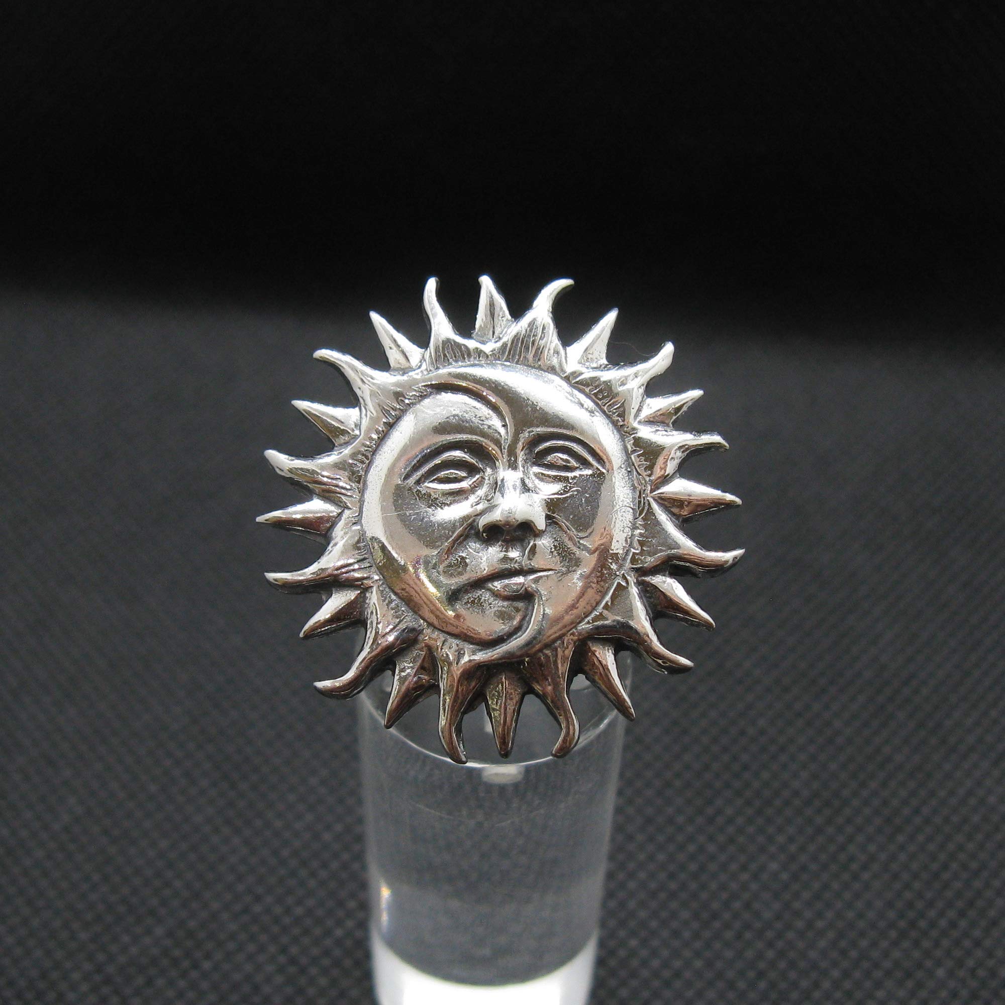 Anillo de Plata Esterlina Sol y Luna Sólido Marcado 925 Tamaño ajustable