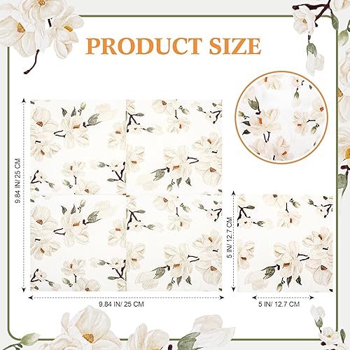 Miniatura 8 de Outus 100 servilletas de mano desechables con diseño floral de magnolia blanca de 3 capas de flores de primavera, para baño, servilletas de papel
