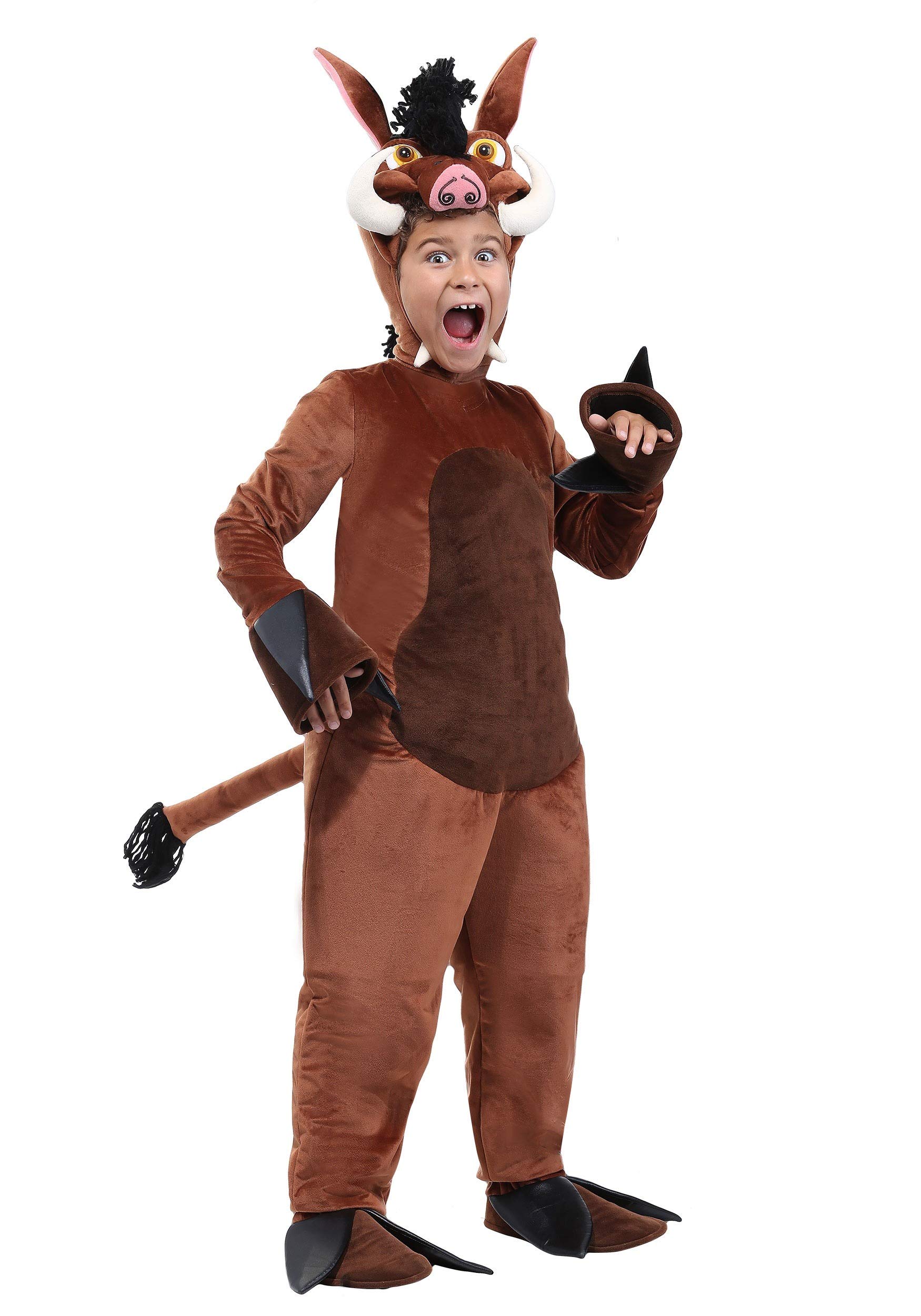 Warthog Costume for Kids - Jumpsuit with Hood and Sculpted Face