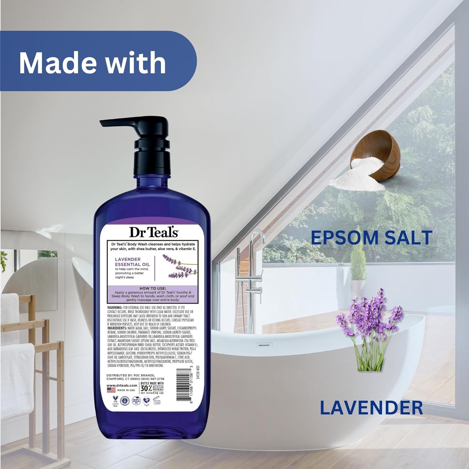 Dr Teal Lavender Body Wash 24oz, 2-Pack with Premium Sponge - Relaxing and Hydrating Bath Essentials