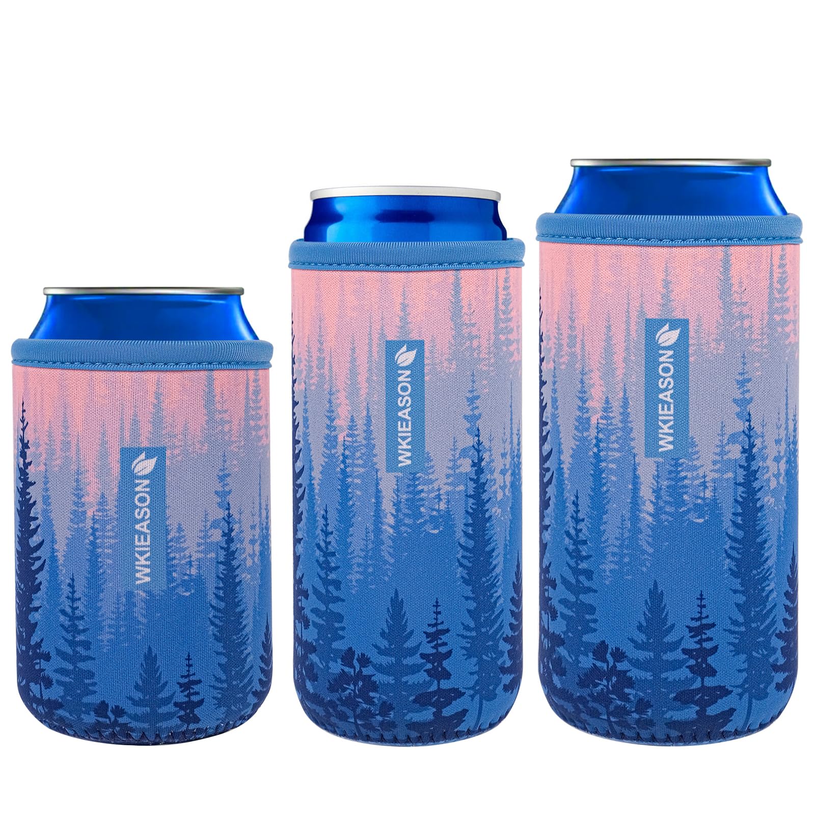 WKieason Neoprene Can Sleeves Insulators Beer Coozies 3 Size - 12OZ Standard Can Sleeve, 12OZ Slim Can Sleeve, 16OZ Standard Can Sleeve, 12OZ Standard Beer Can Coolers Coolier Sleeves(Forest Pink Set)