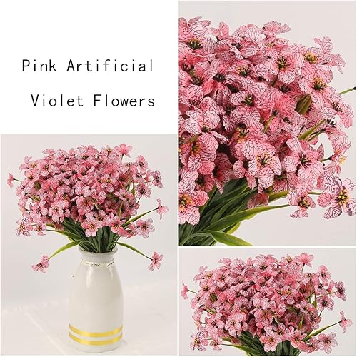 Miniatura 4 de Flores artificiales para exteriores, 12 racimos de flores artificiales resistentes a los rayos UV, utilizadas para decoración (rosa)