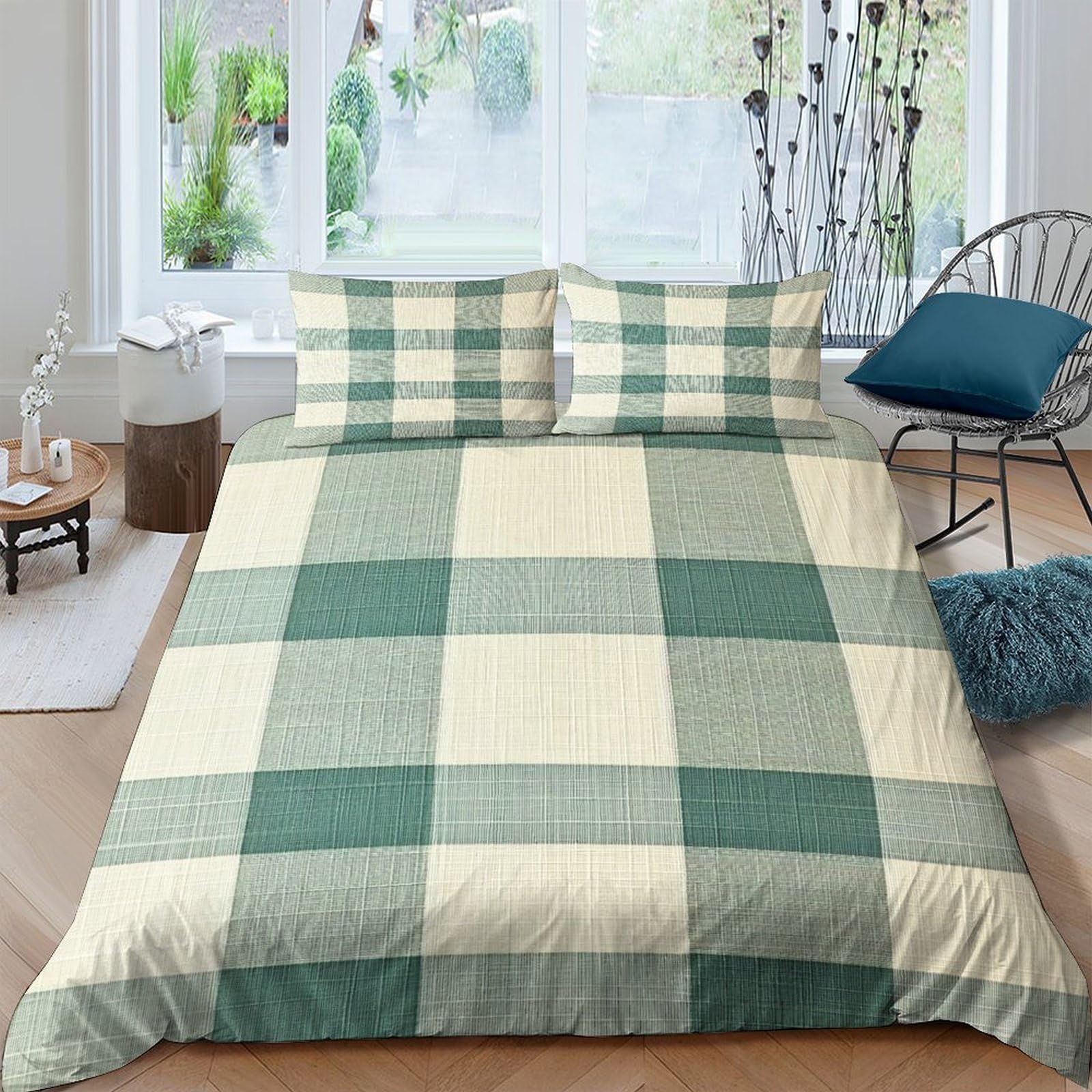 Ctjqhvkz Style-9 3D Printed Green Plaid Fitted Sheet Microfiber Soft Breathable Checkered Mattress Cover For Bedroom Guestroom Decor Single（135X200cm）