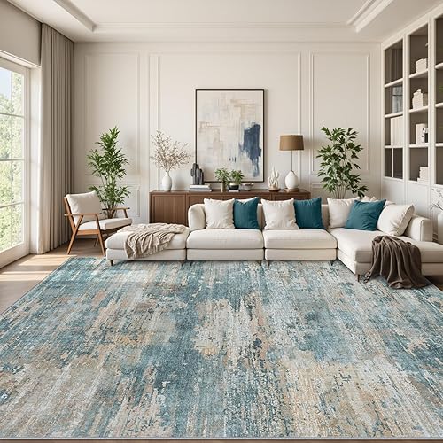 10x14 Area Rugs for Living Room: Large Machine Washable Area Rug with Non Slip Backing Non Shedding Abstract Stain Resistant Carpet for Bedroom Dining Room Nursery Home Office - Green
