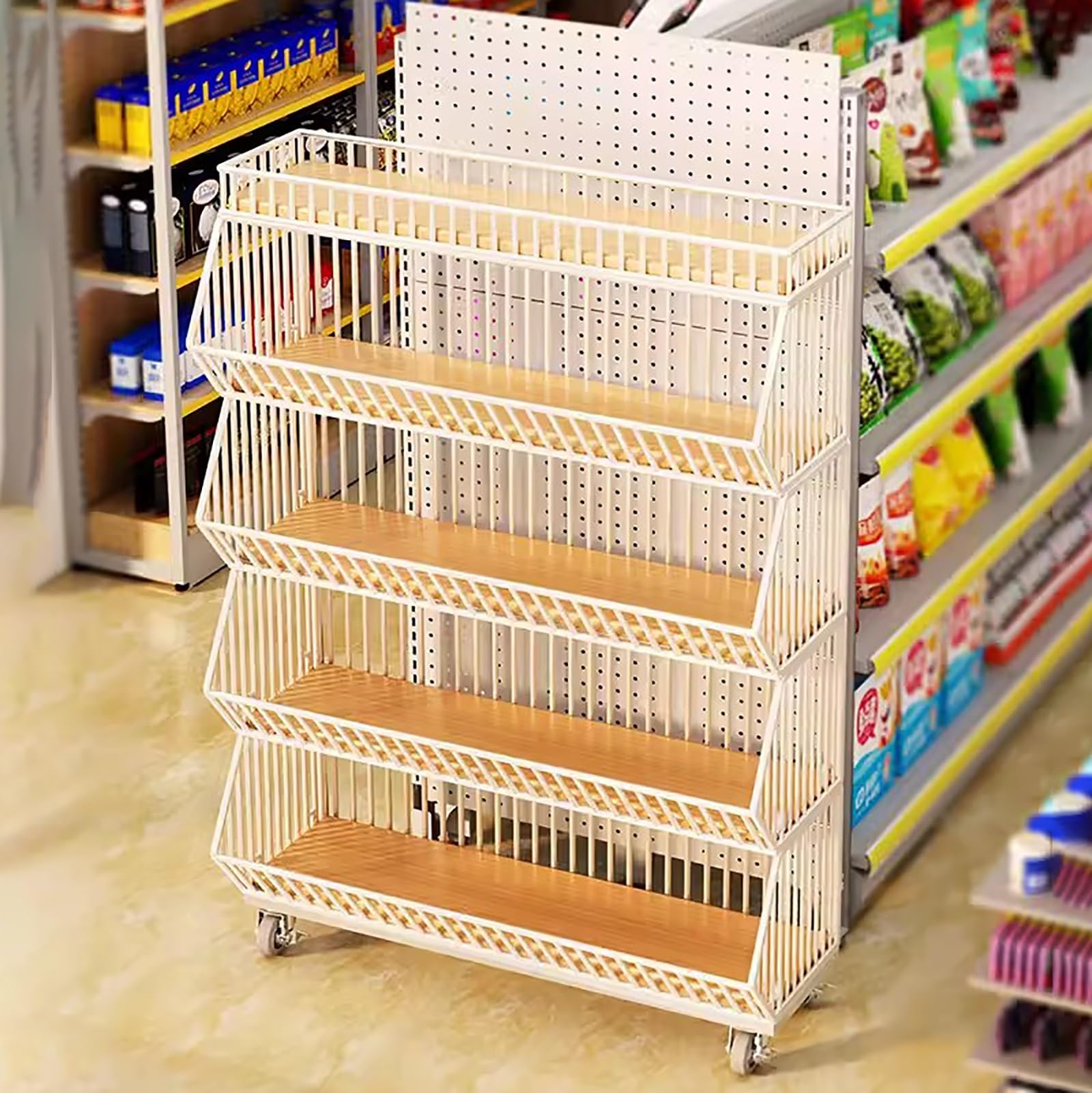 Expositor de supermercado con Ruedas - Estante Comercial de 5 Niveles, Gran Expositor para Snacks, despensa, Cocina, Cine en casa - Fácil Montaje