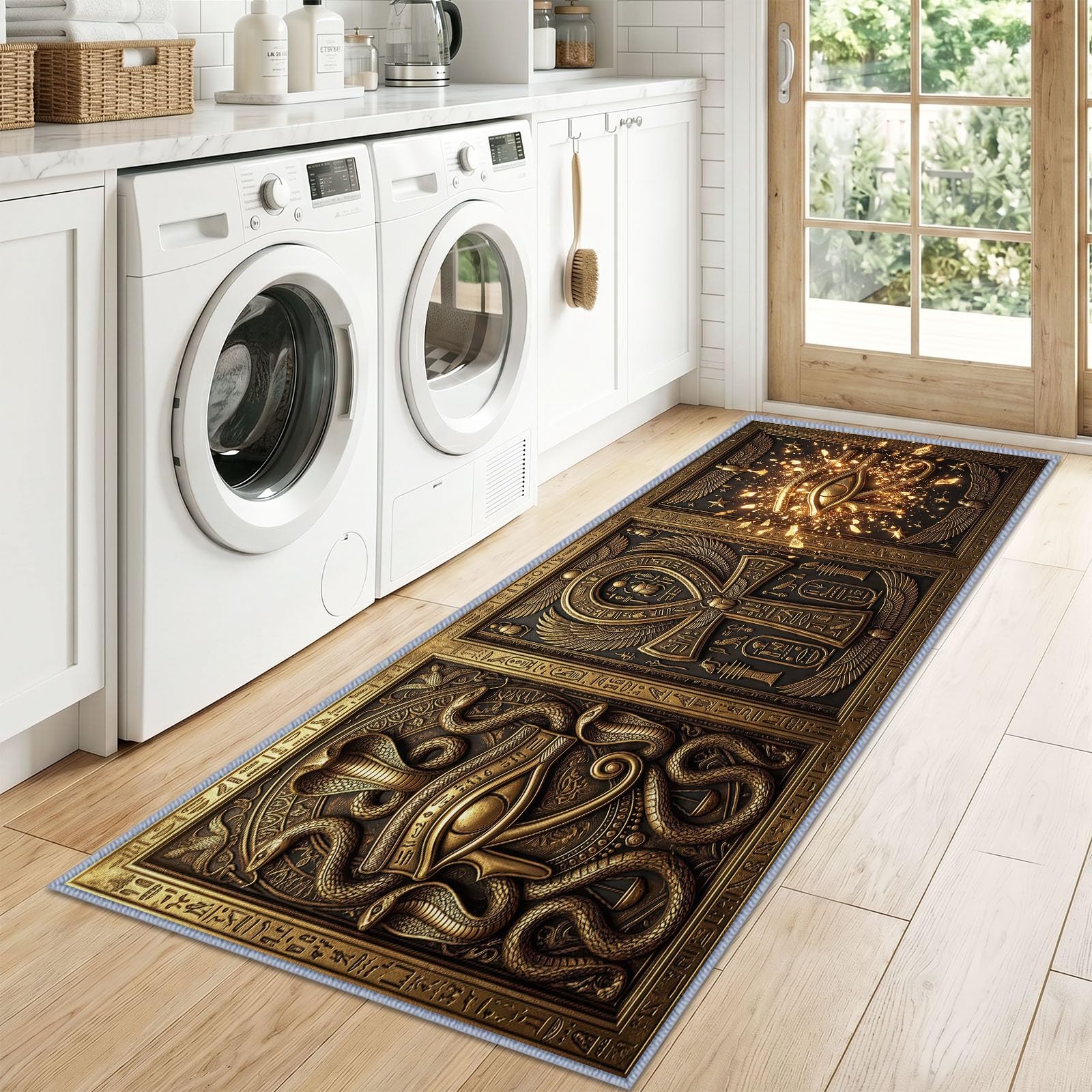 Relief Doré Œil Horus Tapis de Couloir Antidérapant 60x240cm