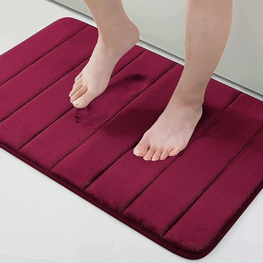 Buganda Memory Foam Bath Mat, 24" x 16", Ultra Soft and Non-Slip Bathroom Rugs, Water Absorbent and Machine Washable Bath Rug for Bathroom, Shower, and Tub, Burgundy
