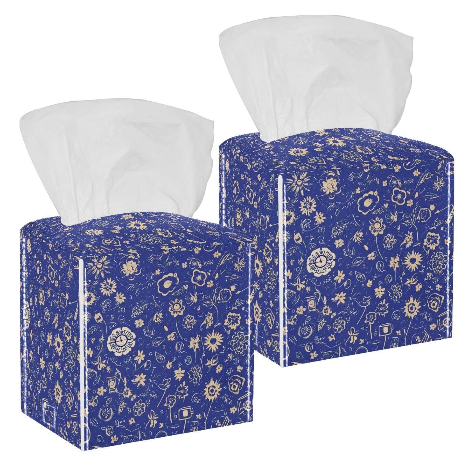 Watermelon and Ice Cream Tissue Box Cover, 2 Pack PU Leather Square Facial Tissue Dispenser Box holder for Home Office Car