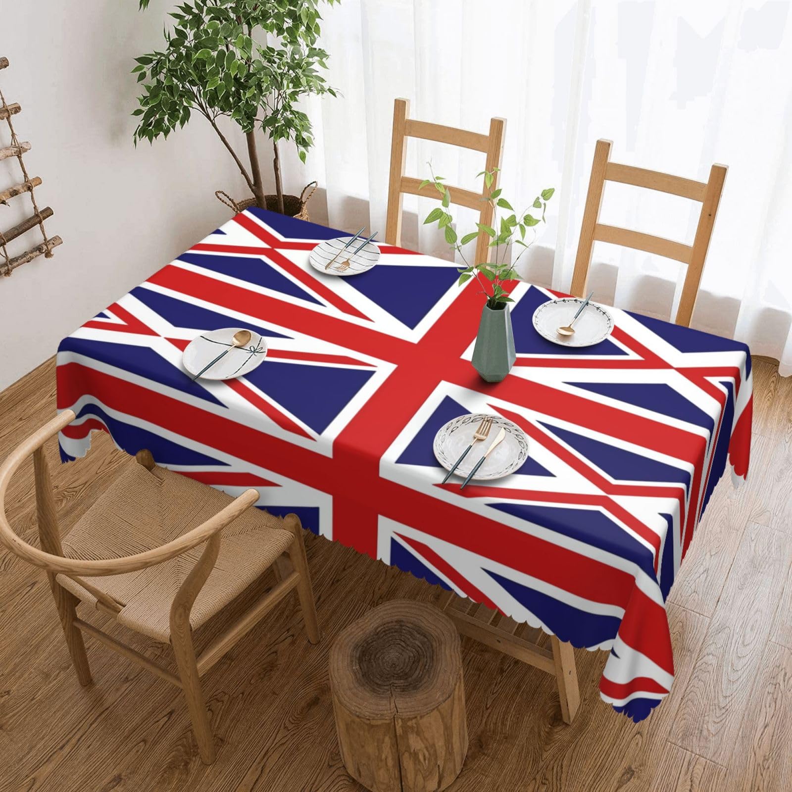 LPLSNWS UK Flag Patterned square lace tablecloth, oil-resistant, washable, suitable for home use as a dining table cover.