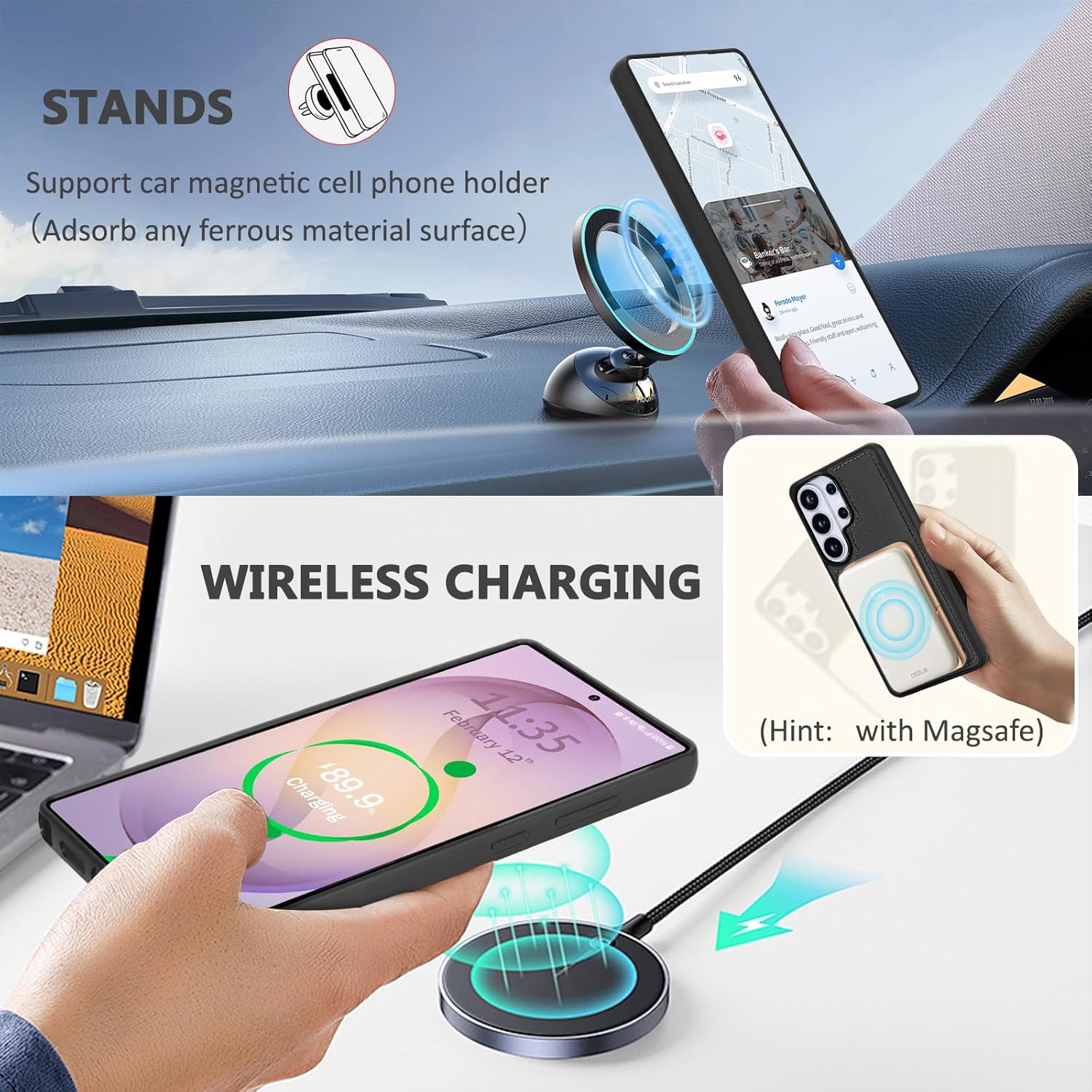 for Samsumg Galaxy S26 Ultra Wallet Case, Detachable Magnetic Phone Case,Faux Leather Strap Wallet,with RFID Blocking,Zipper Card Holder,Shoulder Straps (Black)