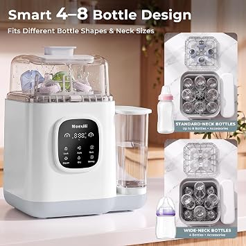 Baby Bottle Washer,Upgraded 3-Layer Cleaning,Sterilizer&Dryer,8 Bottles