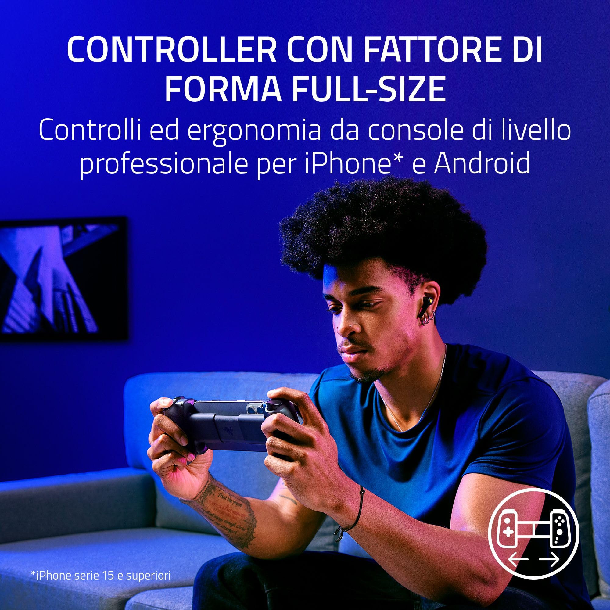 Razer Kishi V3 Phantom White - Controller Mobile Full-Size per Smartphone iPhone e Android - Plug-And-Play USB-C - Stick analogici Anti-Drift - 12 Pulsanti - Sensa HD Haptics | Phantom White Edition