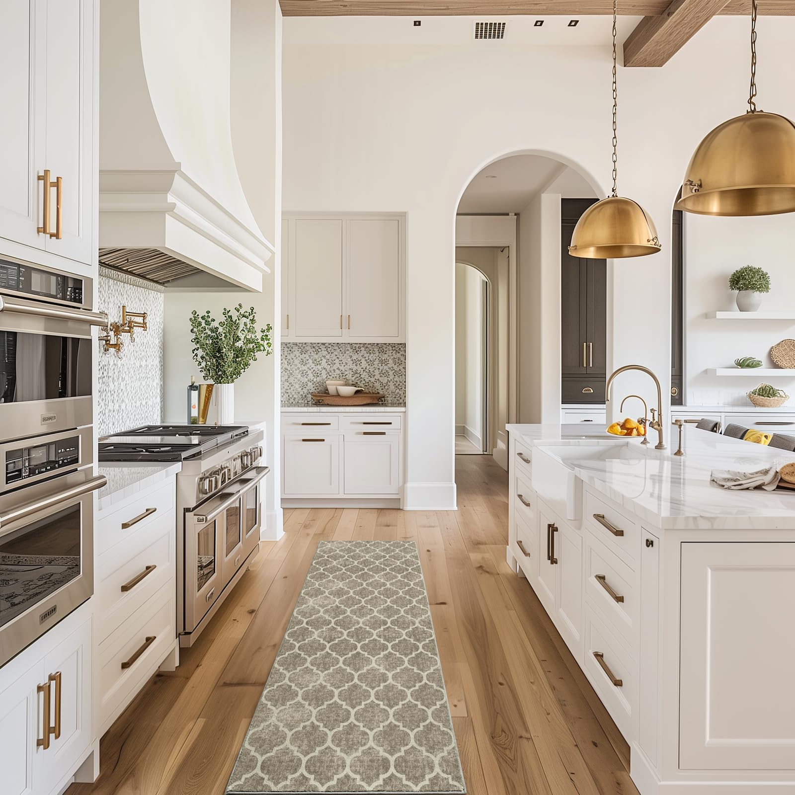 EVERGRACE Hallyway Area Runner Rugs 2x8, Boho Trellis Faux Wool Indoor Outdoor Rugs, Washable Rugs for Bedroom Dining Room Living Room Kitchen, Low