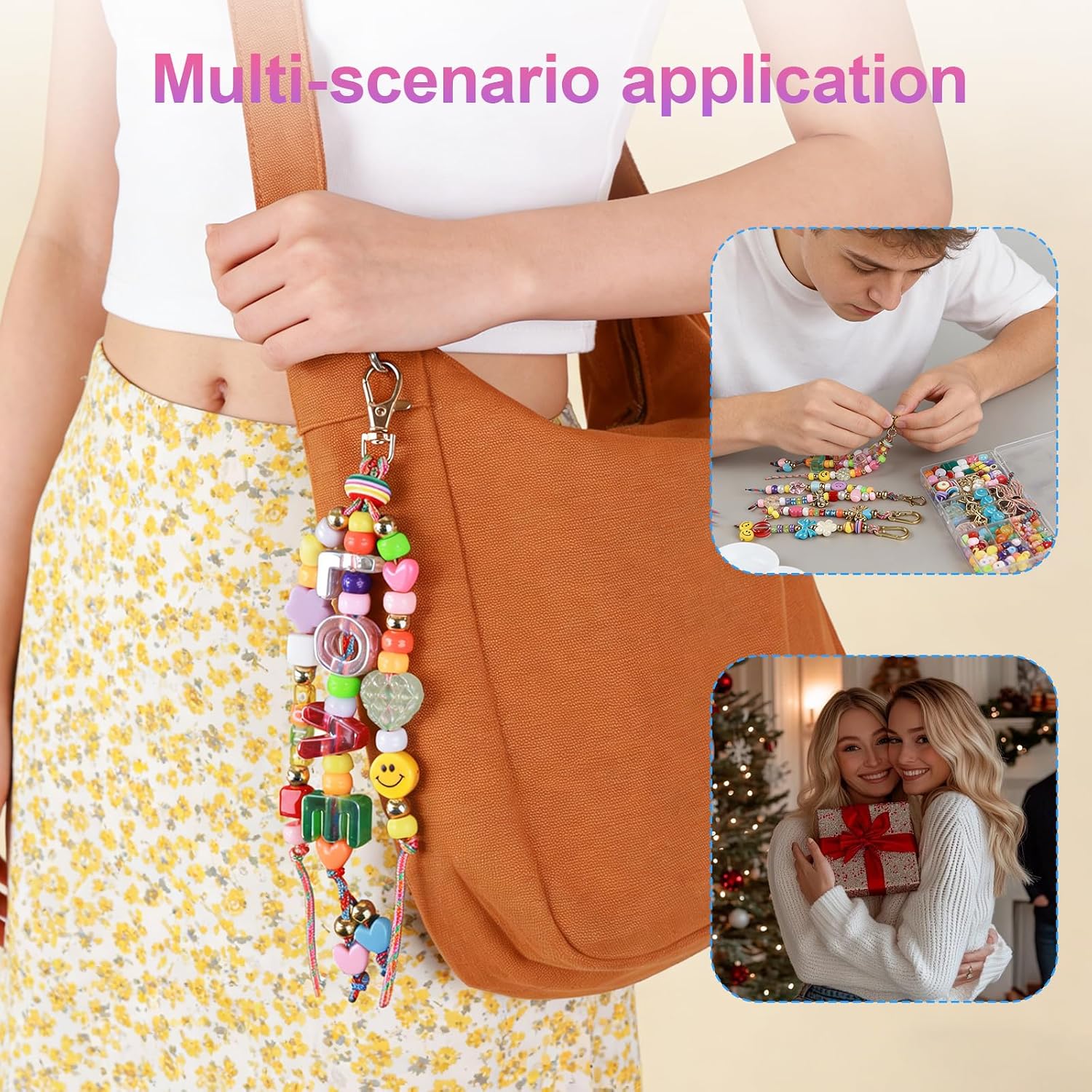 Vervezen DIY Bead Kit with Keychain, 304Pcs Acrylic Colorful Beads for Bag Charm Accessories, Creative Gifts for Women, Mother, Friends & Lovers, Bead Kit Alternative, for Party Family Activity