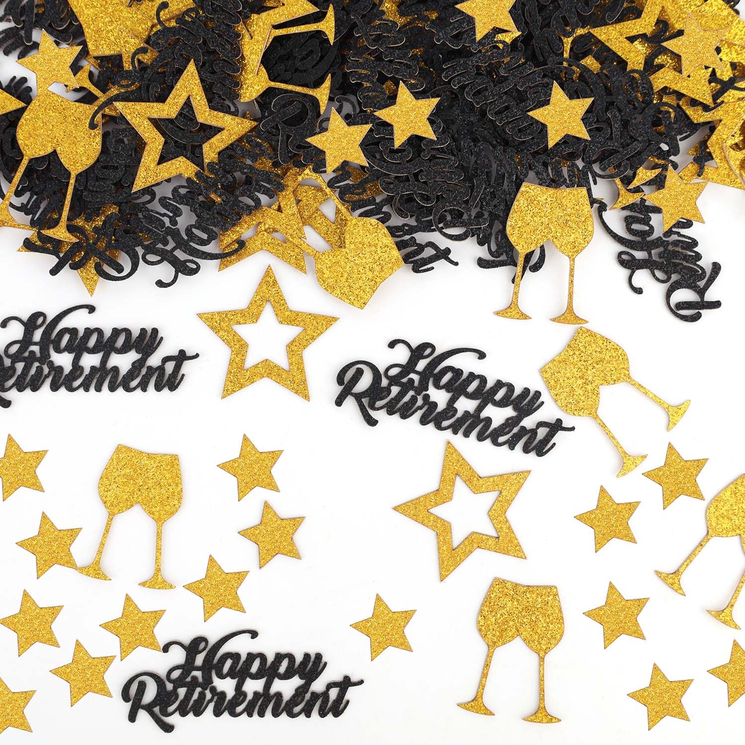 300pcs Happy Retirement Confetti, Black & Gold Table Confetti