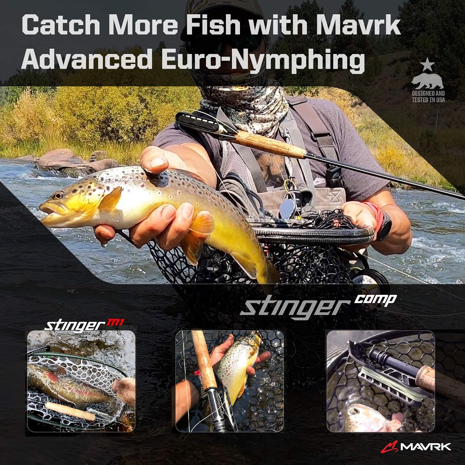 Mavrk Fly Fishing Stinger Comp Manual Fly Fishing Reel Lightweight Nylon Composite Black Out Finish with Tracer 62 Euro-Nymph Line Leader Designed in California : Sports & Outdoors