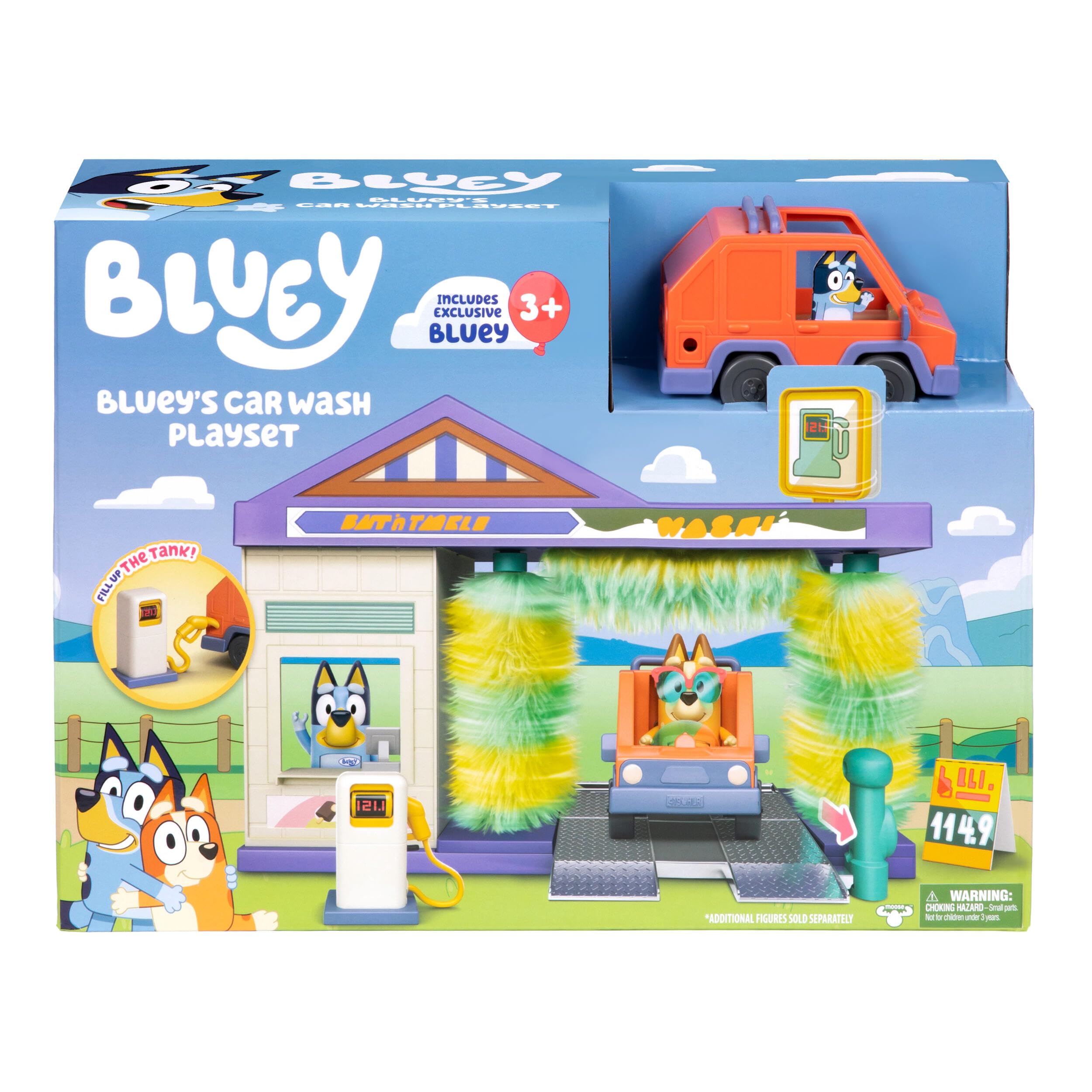 Bluey Set de Juego del Túnel de Lavado Incluye una Figura Exclusiva; Gira los cepillos, Llena el depósito de Gasolina y recrea la Aventura del Monstruo Peludo; Juguete Interactivo para niños
