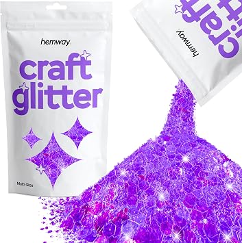 Hemway Craft Glitter Fluorescent Purple 100g Multi Size Glitter for Crafts, Resin, Epoxy, Tumbler, Art, Candle, Decorations, Crafting Supplies