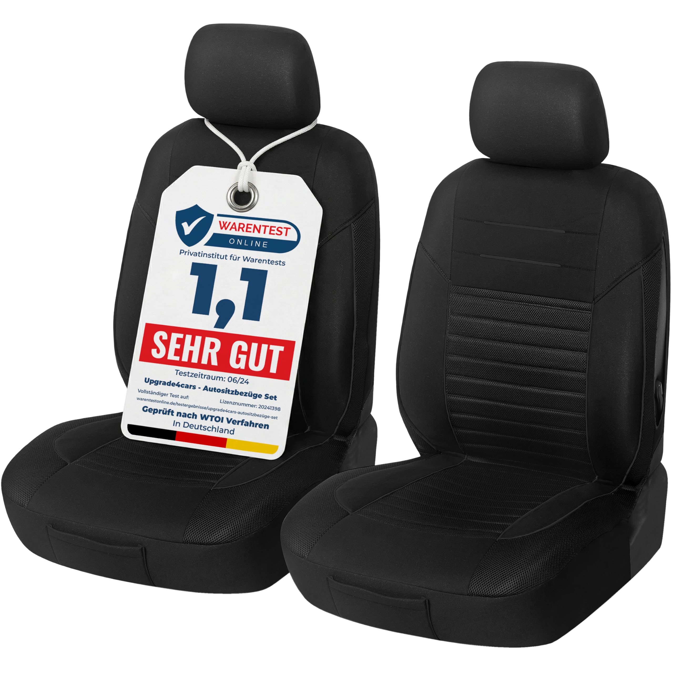 Upgrade4cars Autositzbezüge Set für die Vordersitze Version 2026 | Auto-Schonbezüge Universal in Schwarz für Fahrersitz & Beifahrer | Autozubehör Innenraum Deko