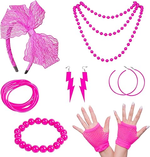 Accesorios para disfraz de fiesta de los años 80, juego de diadema, aretes, guantes, collar, pulsera para disfraz retro de Halloween