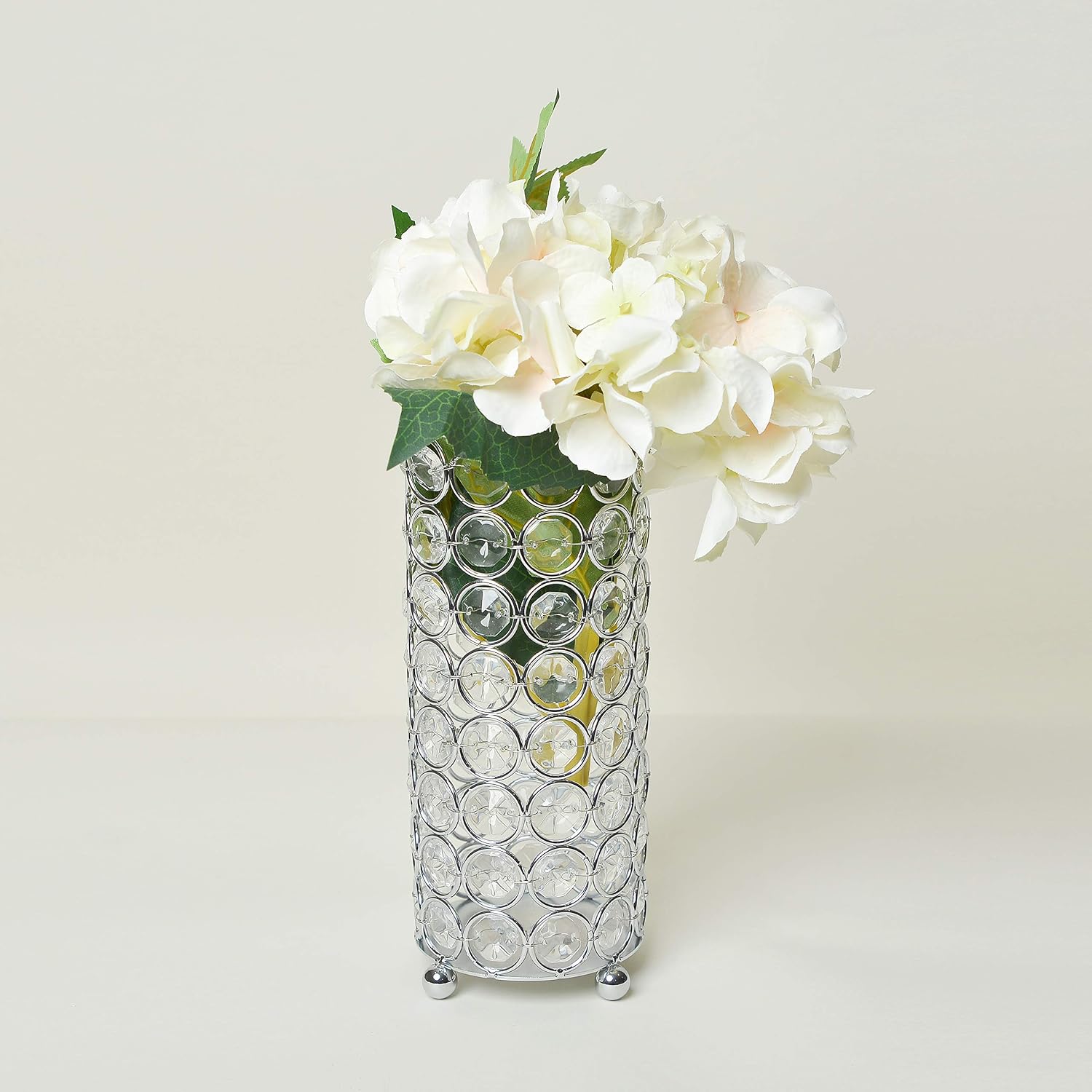 Elegant Designs HG1003-CHR Elipse Crystal Decorative Flower Vase, Candle Holder, Wedding Centerpiece, 7.5 Inch, Chrome