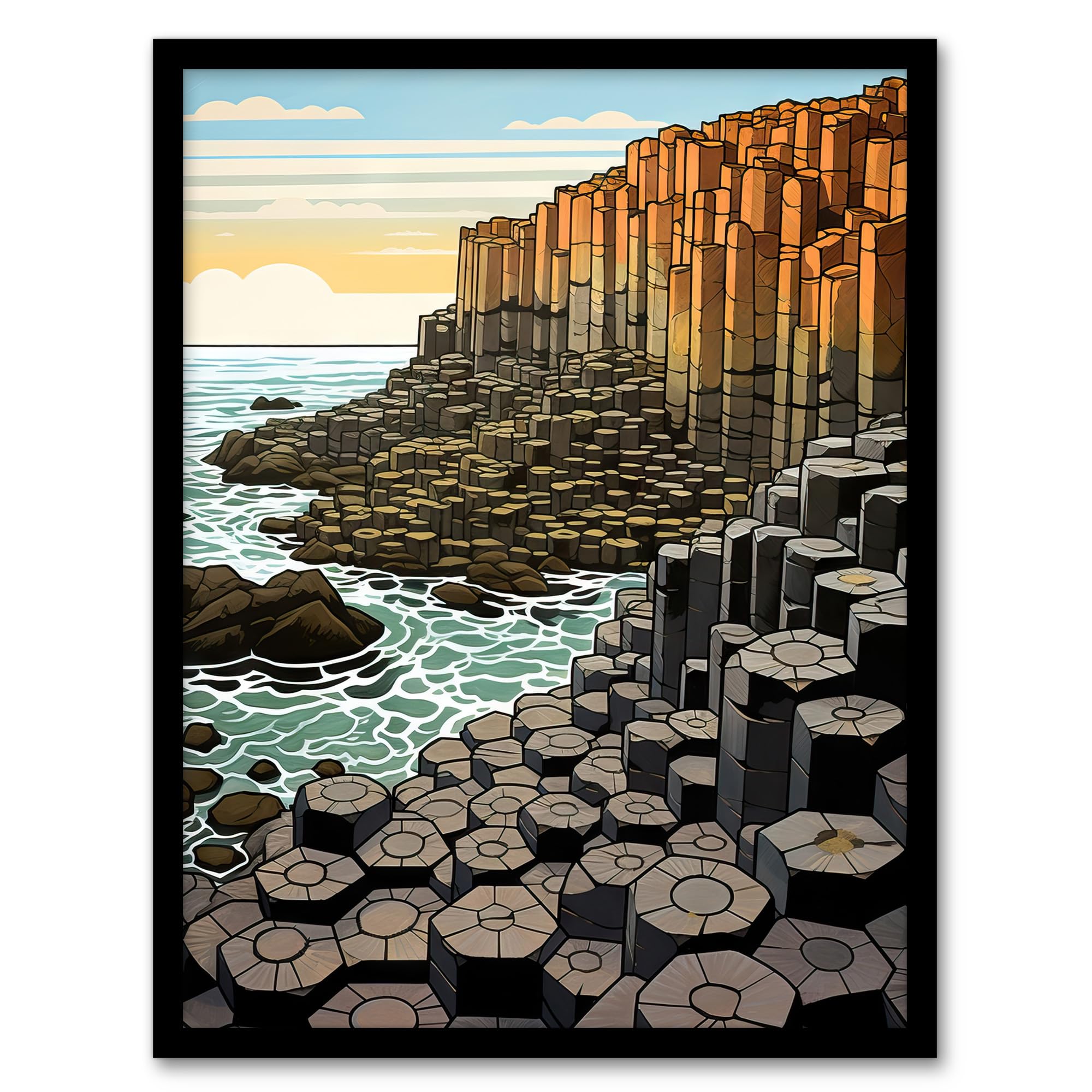 Artery8 The Giants Causeway Artwork Ireland Coastal Cliffs Volcanic Formation Irish Sea Artwork Framed Wall Art Print A4