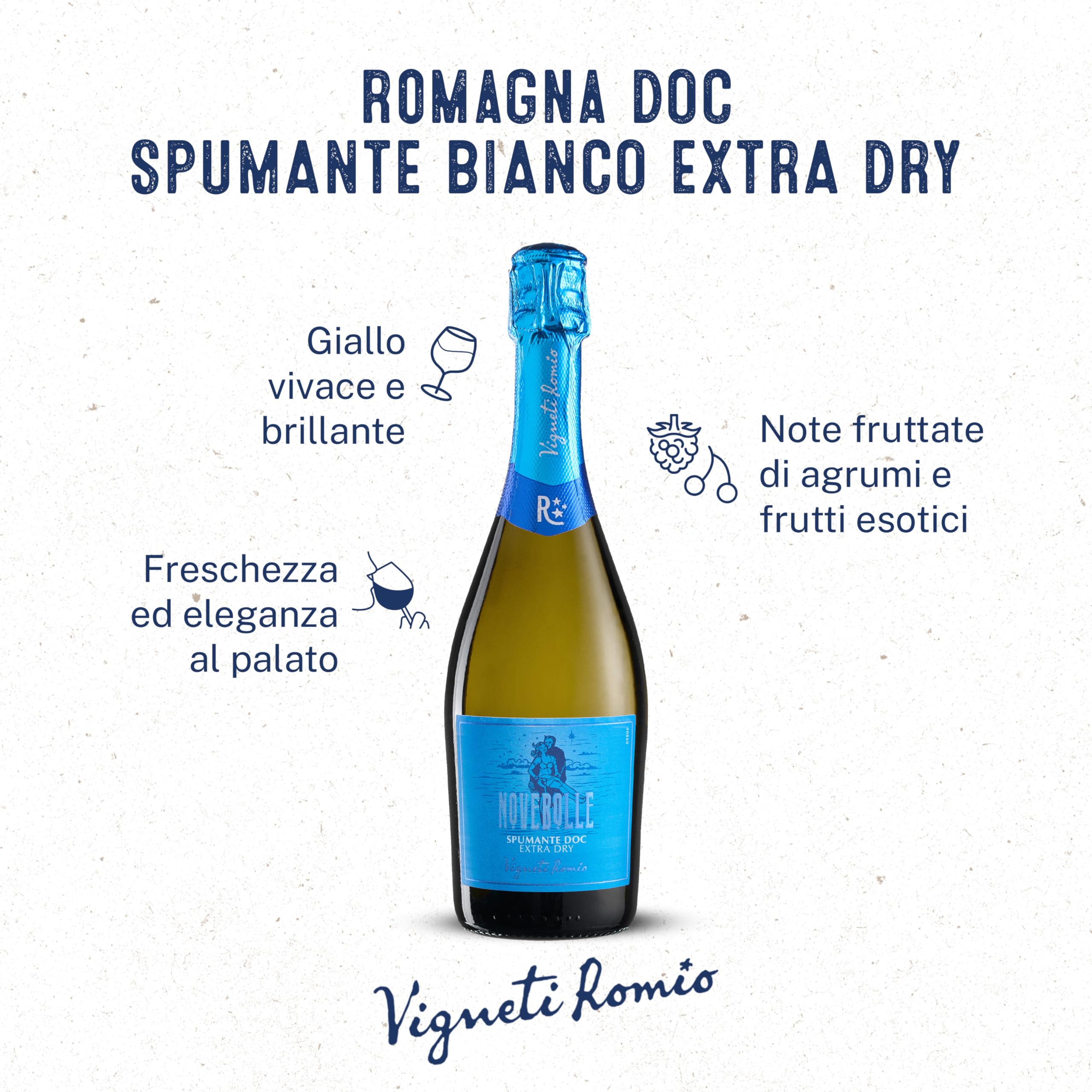 Vigneti Romio Trebbiano Vino Spumante Bianco Novebolle Romagna DOC, Gusto Fresco con Note Fruttate, 11.5% Vol, Confezione con 6 Bottiglie da 750 ml
