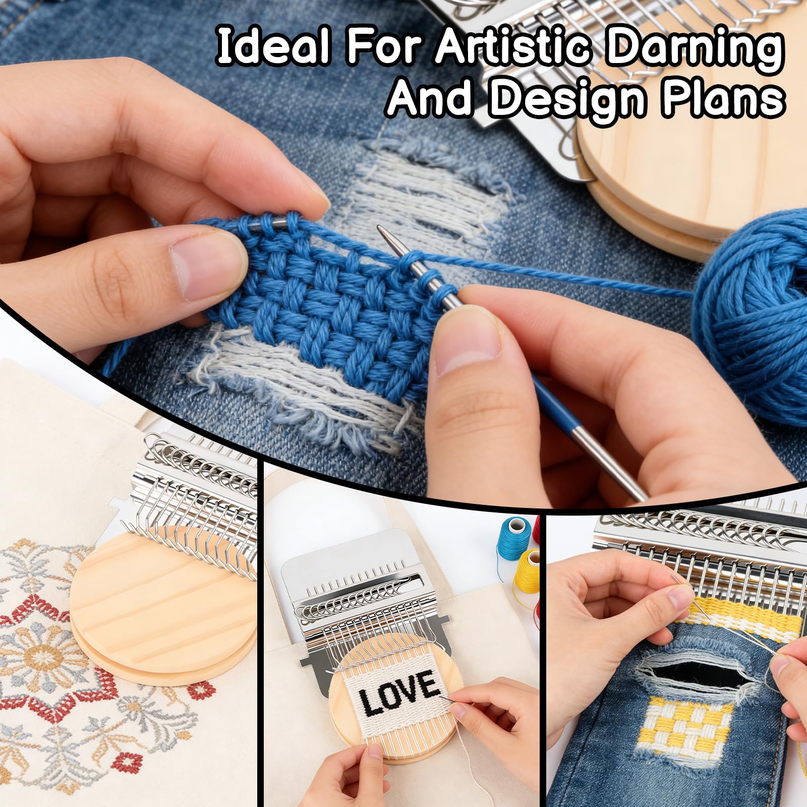 Condition photo showing New/Like New for patchmaker 2.0 kit, mini portable patch darning looms kit, patchwork weaving tool set for quickly sewing repair, sewing, knitting kit for beginners (14 hooks)