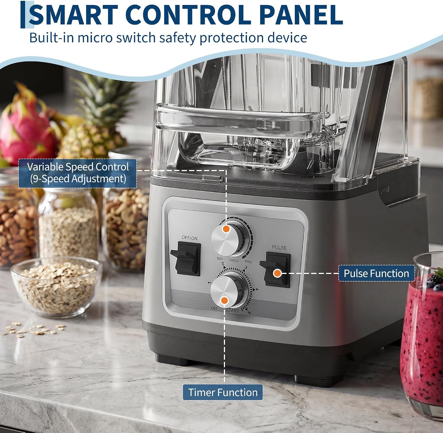 Garvee 68Oz-Commercial Blender, 26000 RPM, Dual Knob Control w/Timer