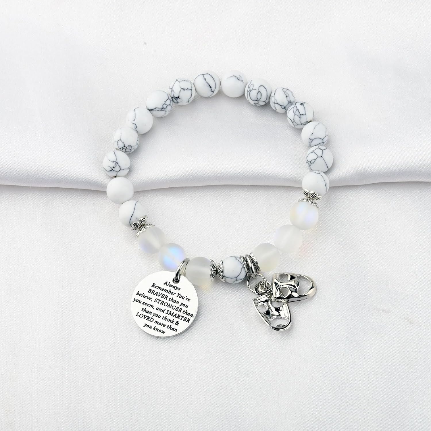 BNQL Drama Mask Bracelet, Large, Black and White, Stainless Steel, Round Bead Chain, Female, Theatre Nerd Gifts, Broadway Lover Gift, Tragedy & Comedy Masks, Actor & Actress Gifts - Image 6