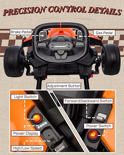 Miniatura 4 de Go Kart eléctrico con licencia McLaren para niños, 36 V 9 AH alimentado por batería de kart con asiento ajustable, carrito loco para niños con dos