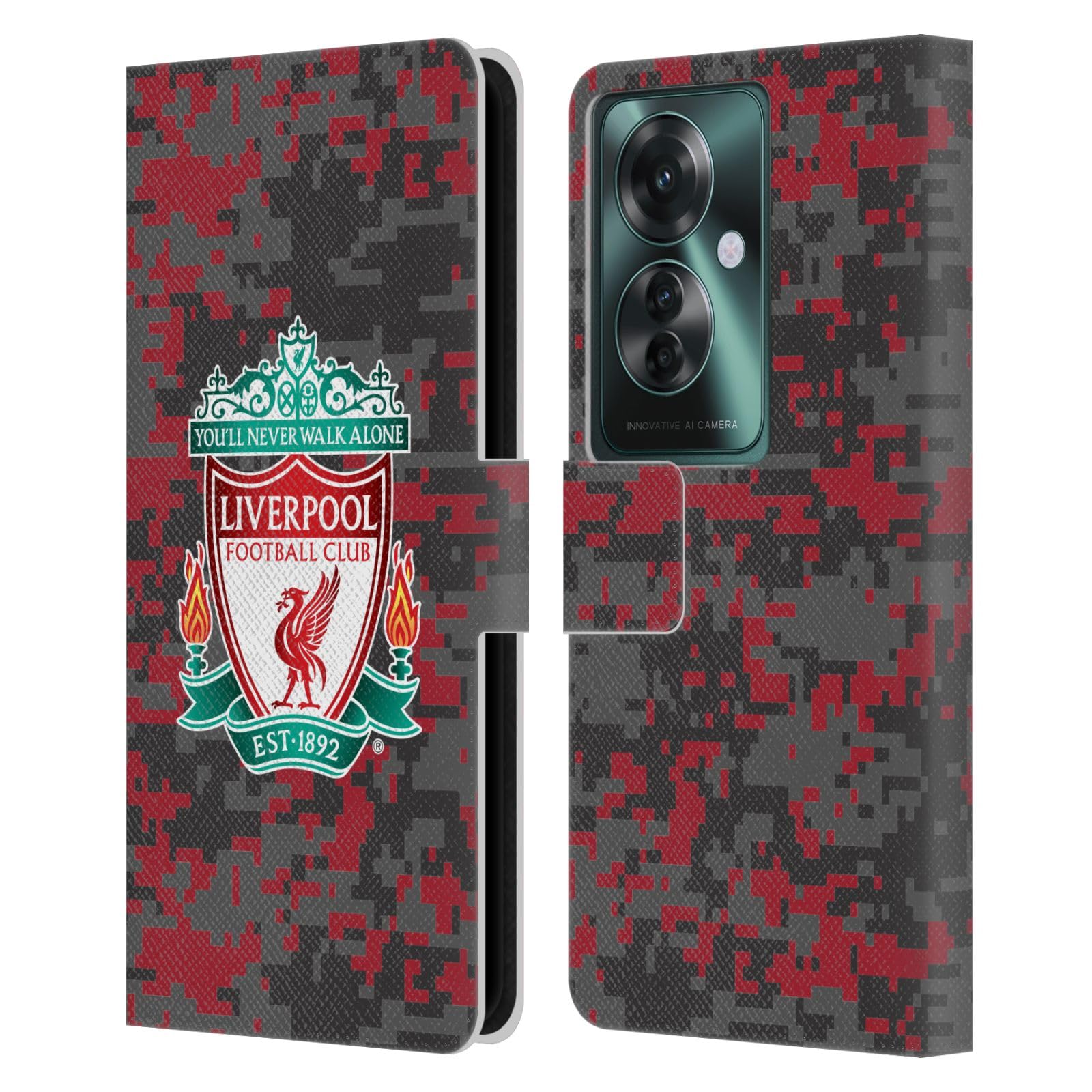 Head Case Designs Officially Licensed Liverpool Football Club Club Colours Crest Digital Camouflage Leather Wallet Case Compatible With Oppo Reno11 F 5G / F25 Pro 5G