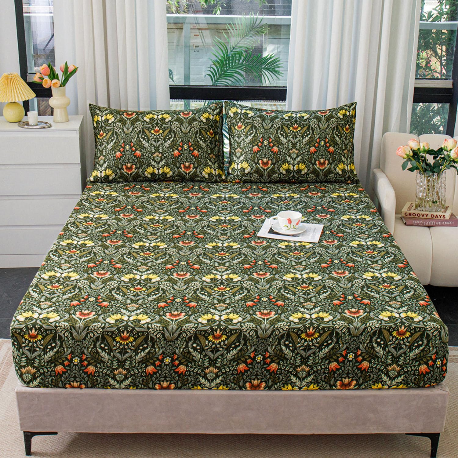 Hixingo Fitted Sheet Queen Twin King Deep Pocket Full Size Stylish and Elegant Bed Sheets Pillowcases 3 Piece